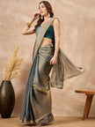 Silver Organza Solid with Gota Lace Saree with Unstitched Blouse