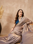 Silver Organza Solid with Gota Lace Saree with Unstitched Blouse
