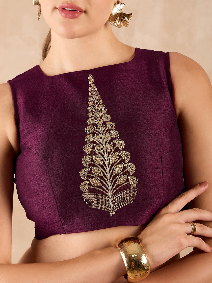 Peach Organza Solid With Embroidered Border Saree with Unstitched Fancy Blouse