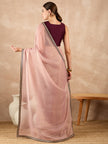 Peach Organza Solid With Embroidered Border Saree with Unstitched Fancy Blouse