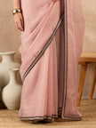 Peach Organza Solid With Embroidered Border Saree with Unstitched Fancy Blouse