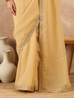 Lemon Organza Solid With Embroidered Border Saree with Unstitched Fancy Blouse