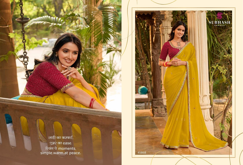 Saathiya: Chiffon Organza Designer Embroidered Sarees with Tusser Silk Blouse