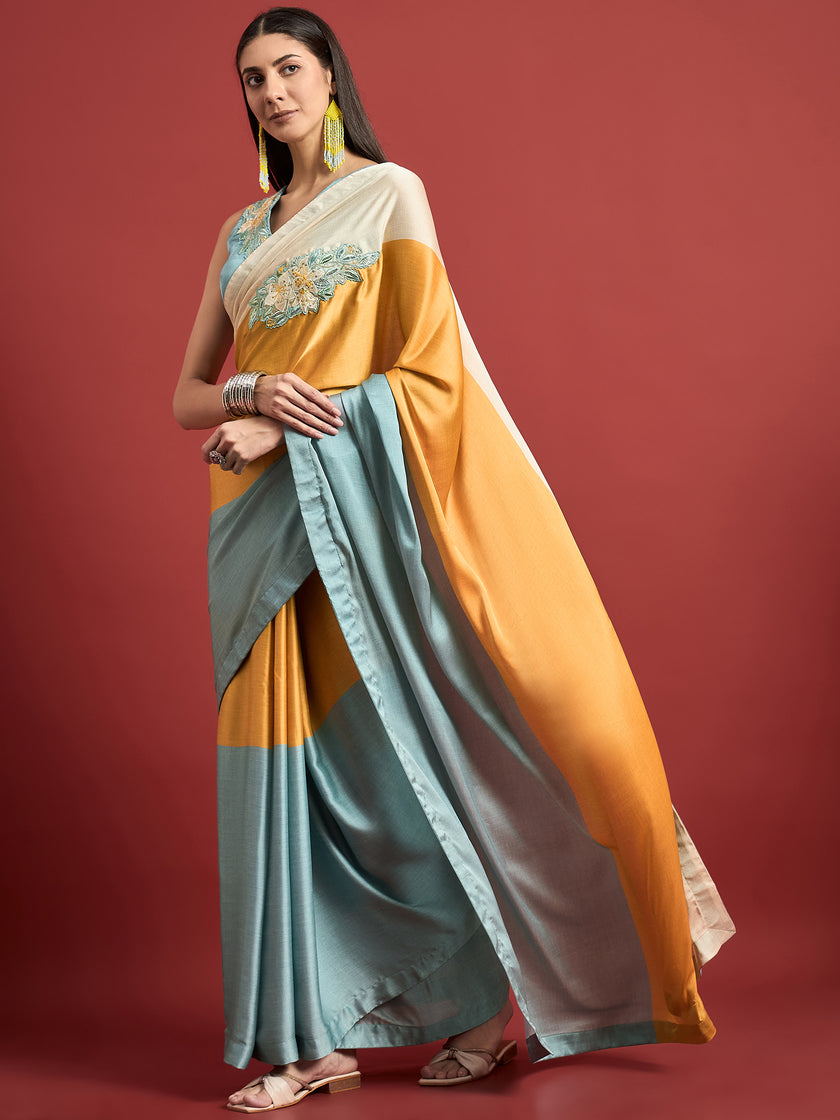 Green Organza Two Tone with Gota Lace Saree with Unstitched Blouse