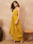 Yellow Silk Blend Printed A-Line Kurta Palazzo
