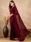 Maroon Satin Solid With Stone Work Border Saree with Unstitched Fancy Blouse