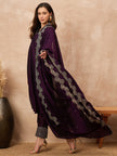 Purple Silk Blend Solid A-Line Kurta Trouser with Dupatta