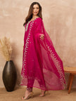 Rose Silk Blend Solid A-Line Kurta Trouser with Dupatta