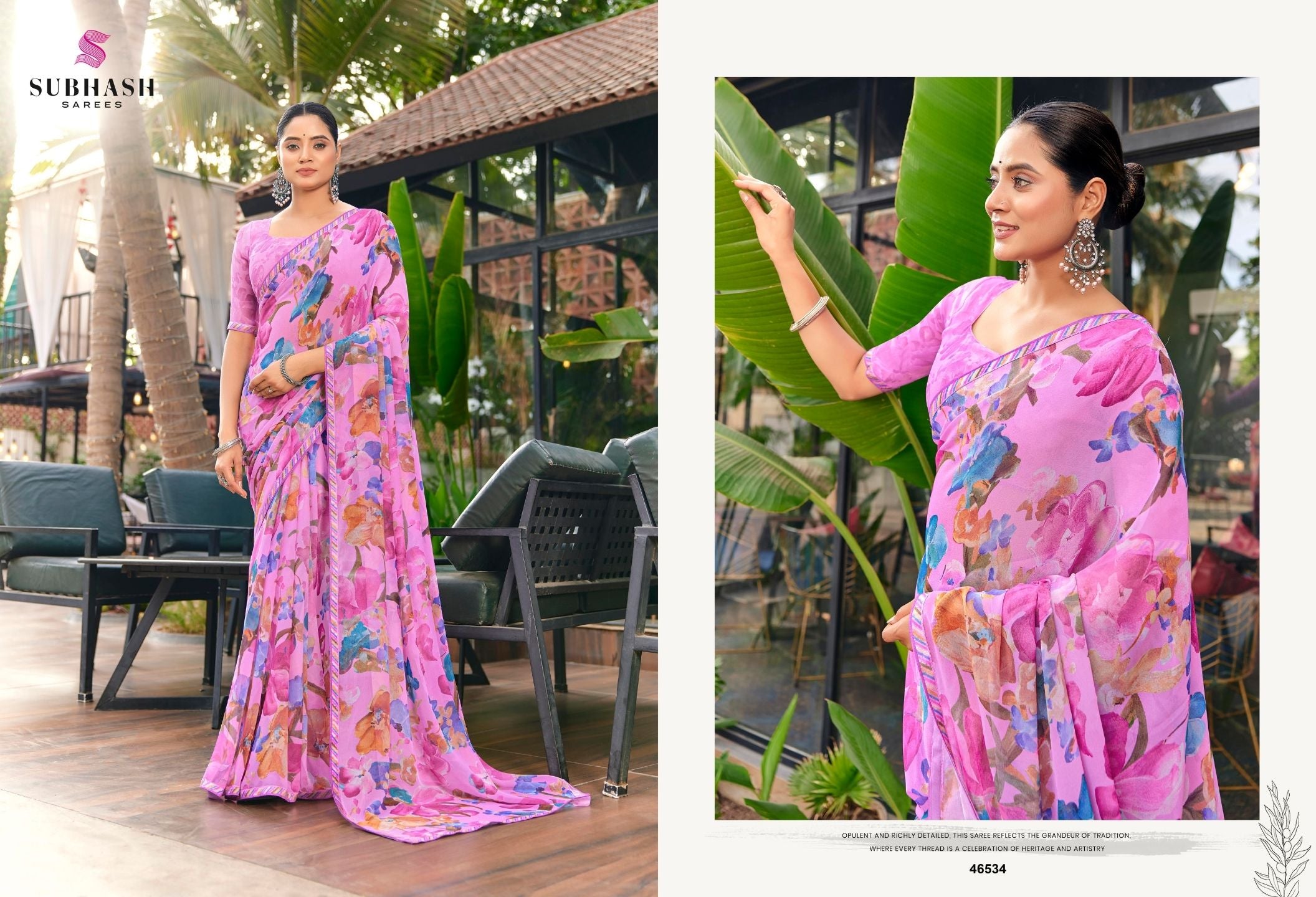 Kalyani-4 : Soft Georgette With Piping Border Floral Printed Saree with Printed Blouse