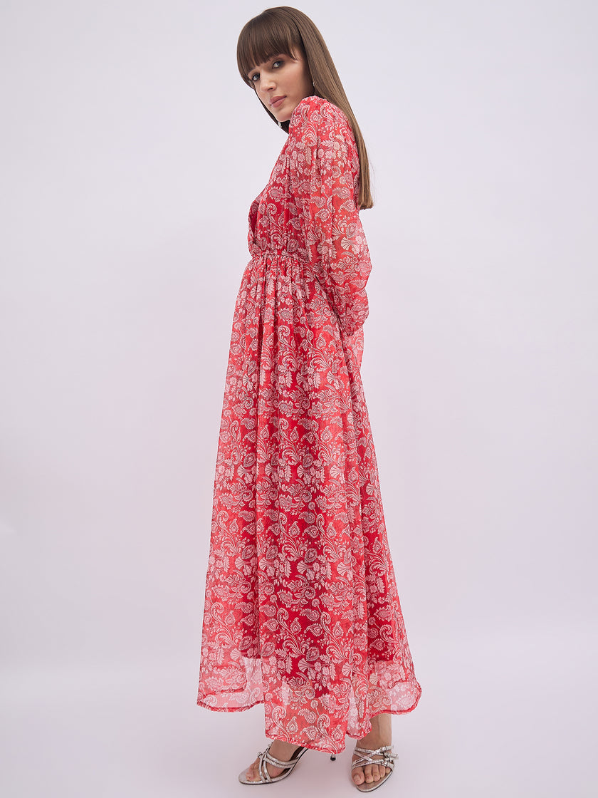 Multi Polyester Printed A-Line Dress