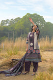 Purple Pure Cotton Ajrakh Printed A-Line Kurta Trouser With Dupatta