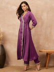 Purple Chanderi Silk Solid A-Line Kurta Trouser