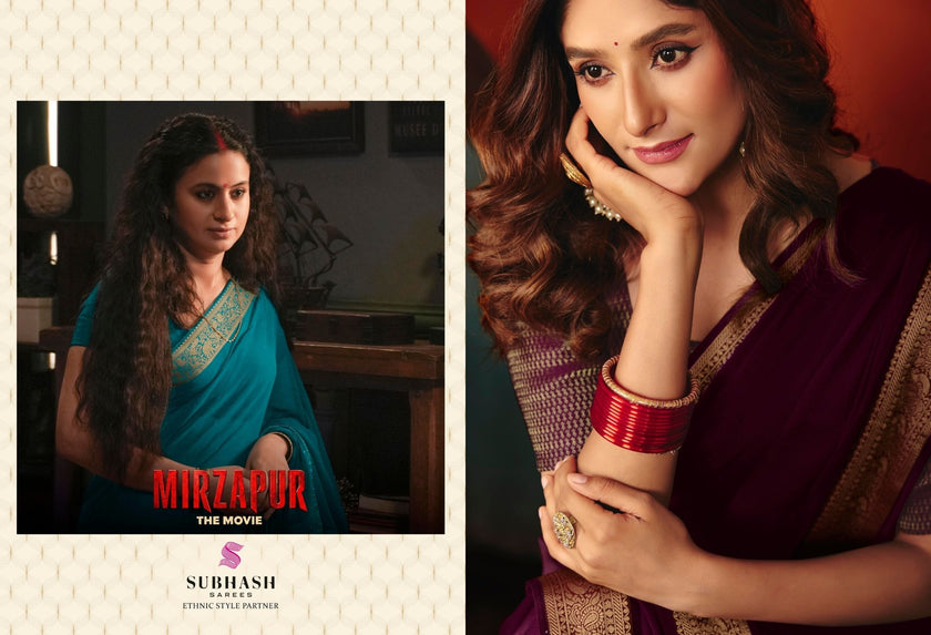 Rani - Mirzapur Special : Soild Sai Chiffon Saree with Gold Jari Border & Designer Blouse