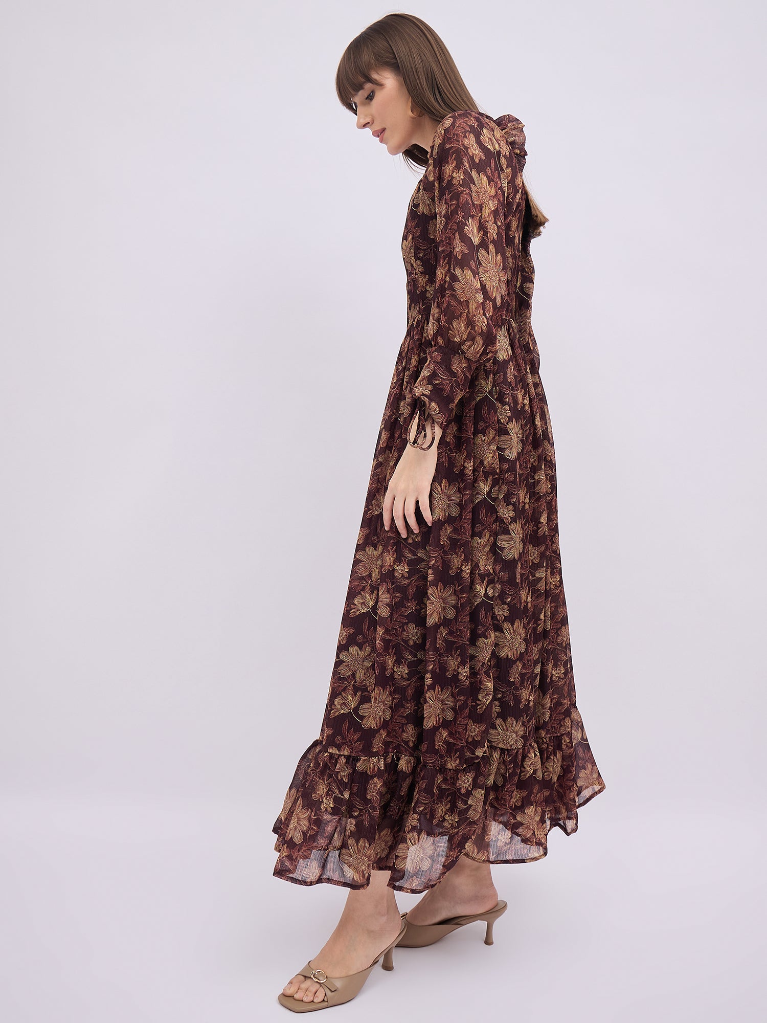 Multi Polyester Printed Fit and Flare Dress