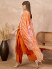 Orange Pure Cotton Beads & Stone Embroidered A-Line Kurta Trouser With Printed Dupatta