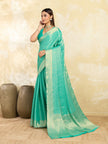 Green Silk Blend Solid Saree With Zari Border & Unstitched Blouse Featured In Mirzapur