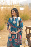 Blue Pure Cotton Ajrakh Printed A-Line Kurta Trouser With Dupatta