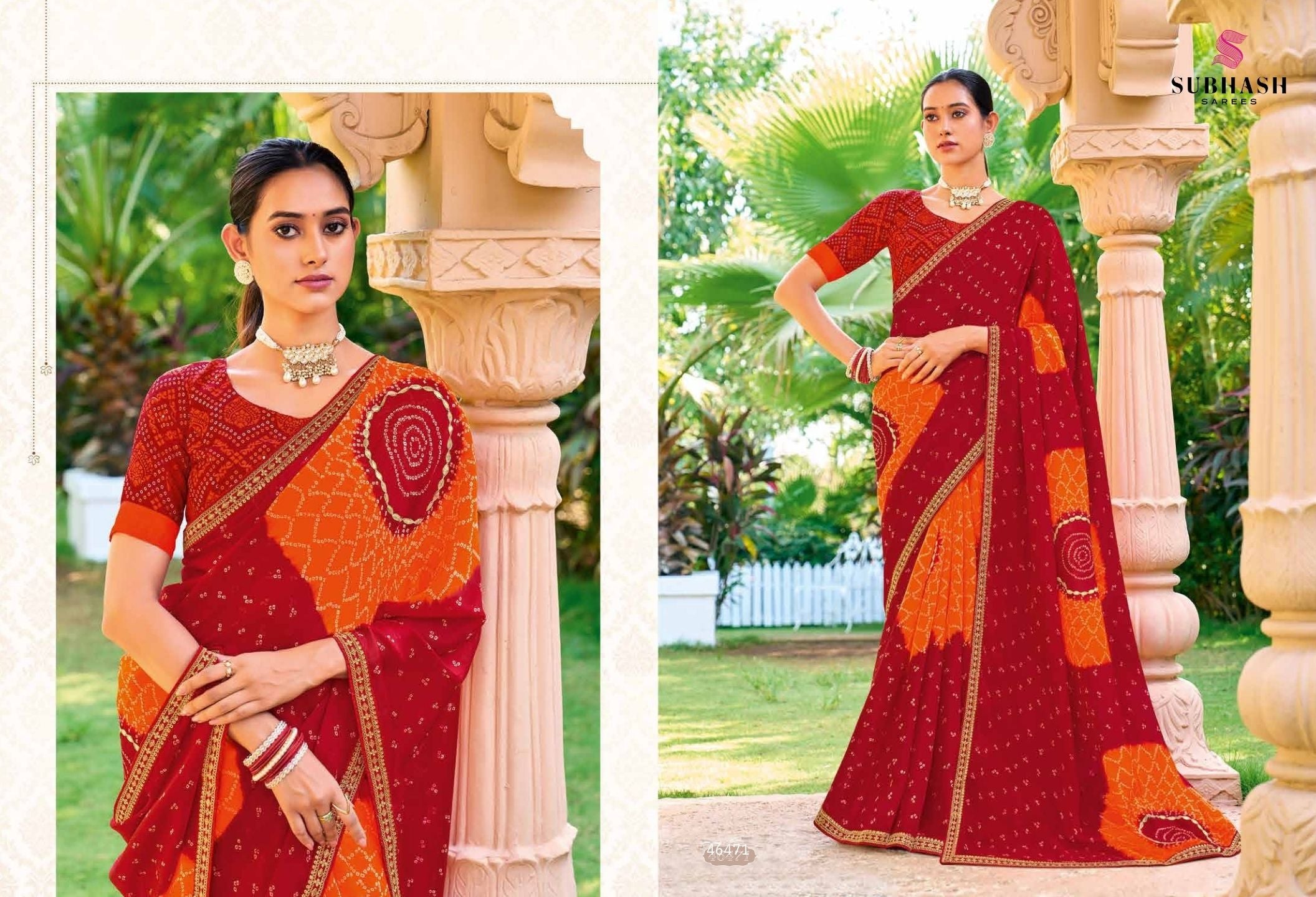 Bandhej-02 : Pure Chiffon Bandhani Print Embroidered Border Saree with Designing Blouse