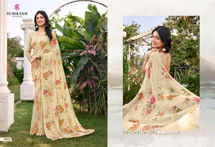 Gardenia-25 : Soft Georgette Floral Printed Saree with Printed Blouse