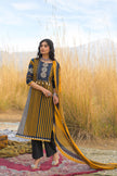 Mustard Pure Cotton Ajrakh Printed A-Line Kurta Trouser With Dupatta