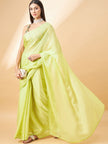 Lime Green Pure Chiffon Solid with Embllished Border Saree with Unstitched Fancy Blouse