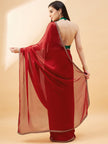 Maroon Satin Solid with Embllished Border Saree with Unstitched Fancy Blouse