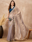 Silver Organza Solid with Gota Lace Saree with Unstitched Blouse