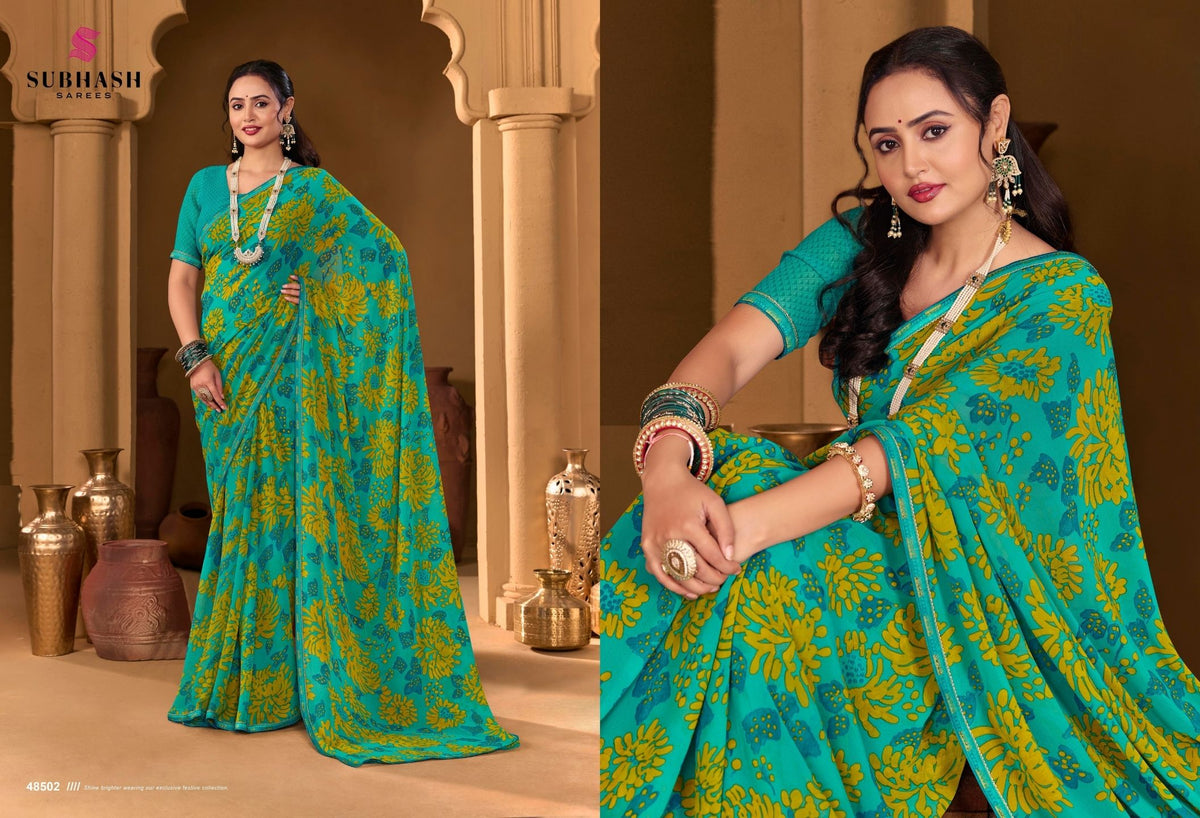 Ruchika : Georgette Printed Saree with Designer Border & Georgette Blouse