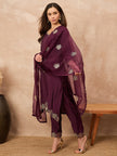 Purple Chanderi Silk Solid A-Line Kurta Trouser with Dupatta