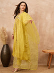 Yellow Silk Blend Solid A-Line Kurta Trouser with Dupatta