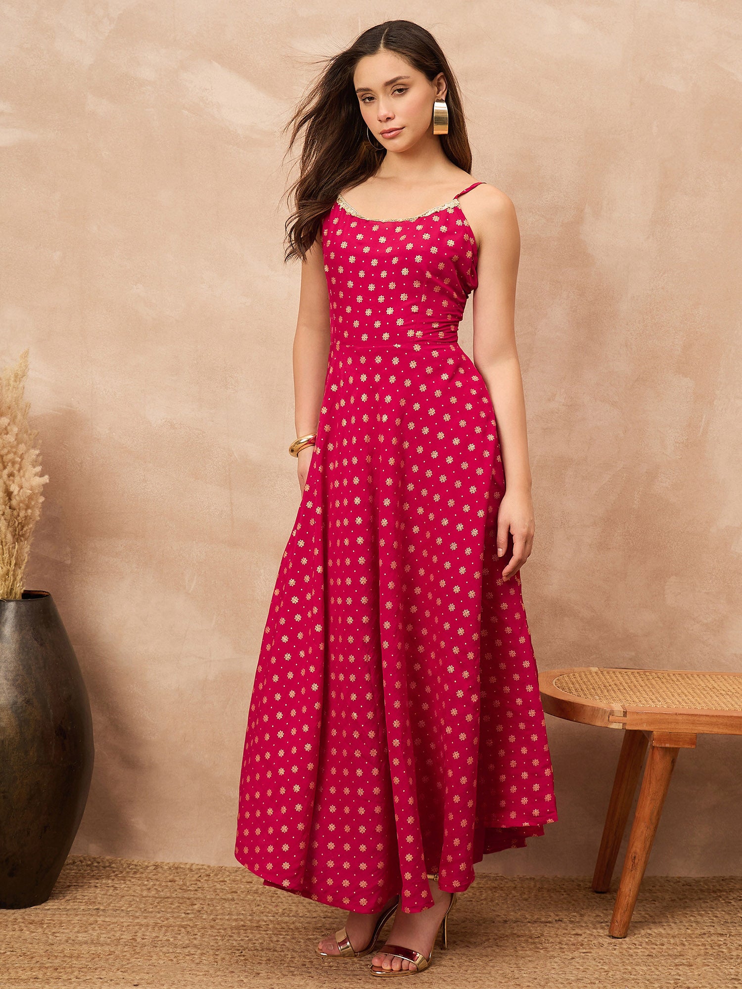Rose Silk Blend Printed A-Line Kurta Trouser