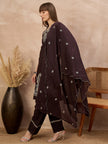 Brown Pure Cotton Embroidered A-Line Kurta Trouser With Embroidered Dupatta