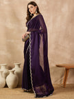 Purple Poly Chiffon Solid with Coding Border Saree with Unstitched Blouse