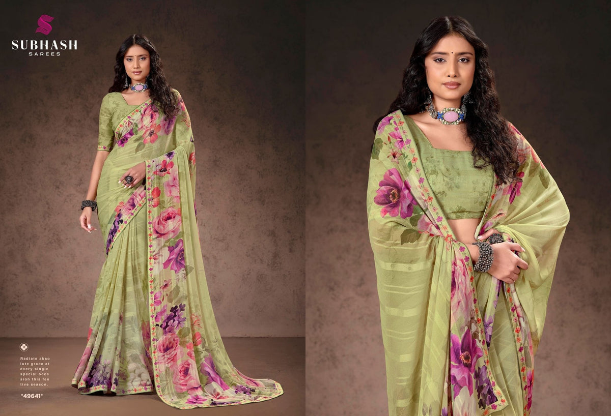 Prakruti-17 : Premium Georgette Saree with Digital Floral Print & Georgette Printed Blouse