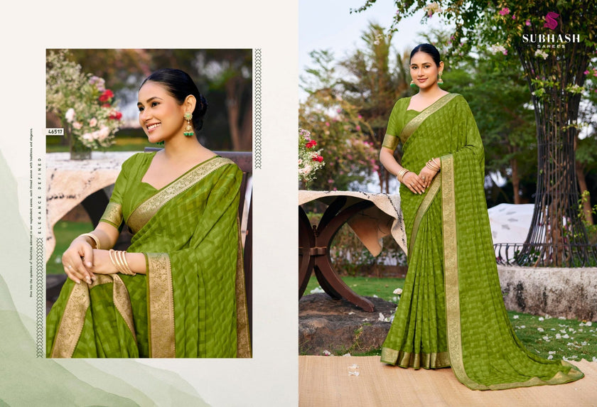 Riviera-28 : Soild Moss Chiffon Geo.Printed Saree with Chiffon Blouse