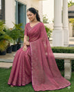 Fuchia Pink Fandy Satin Border Floral Embroidered Work  Saree with Unstitched Blouse