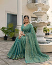 Green Fandy Satin Border Floral Embroidered Work  Saree with Unstitched Blouse