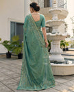 Green Fandy Satin Border Floral Embroidered Work  Saree with Unstitched Blouse