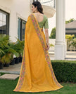 Mustard Chiffon Border Floral Embroidered Work  Saree with Unstitched Blouse