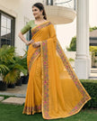 Mustard Chiffon Border Floral Embroidered Work  Saree with Unstitched Blouse