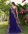 Blue Chiffon Border Floral Embroidered Work  Saree with Unstitched Blouse