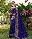 Blue Chiffon Border Floral Embroidered Work  Saree with Unstitched Blouse