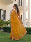 Mustard Chiffon Border Floral Embroidered Work  Saree with Unstitched Blouse