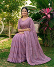 Lavender Tissue Striped Embroidered Work Saree with Unstitched Blouse