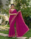 Purple Chiffon Border & Floral Embroidered Work Saree with Unstitched Blouse