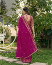Purple Chiffon Border & Floral Embroidered Work Saree with Unstitched Blouse