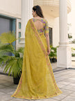 Yellow Fandy Satin Border Floral Embroidered Work  Saree with Unstitched Blouse