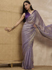 Lavender Satin All Over Stone Work With Stone Work Border Saree with Unstitched Blouse