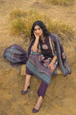Purple Pure Cotton Ajrakh Printed A-Line Kurta Trouser With Dupatta