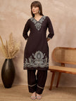 Brown Pure Cotton Embroidered A-Line Kurta Trouser With Embroidered Dupatta